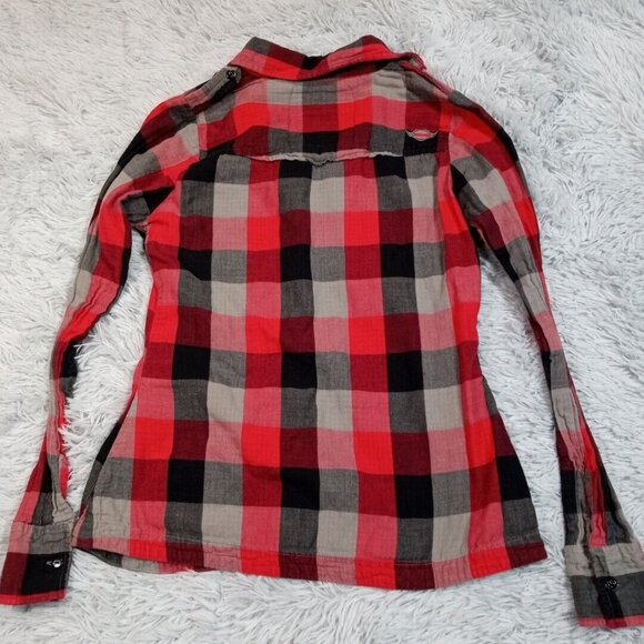 Sims Snowboarding Womens Shirt Red S Plaid Button Up Casual Pockets Comfort Logo - Picture 2 of 12